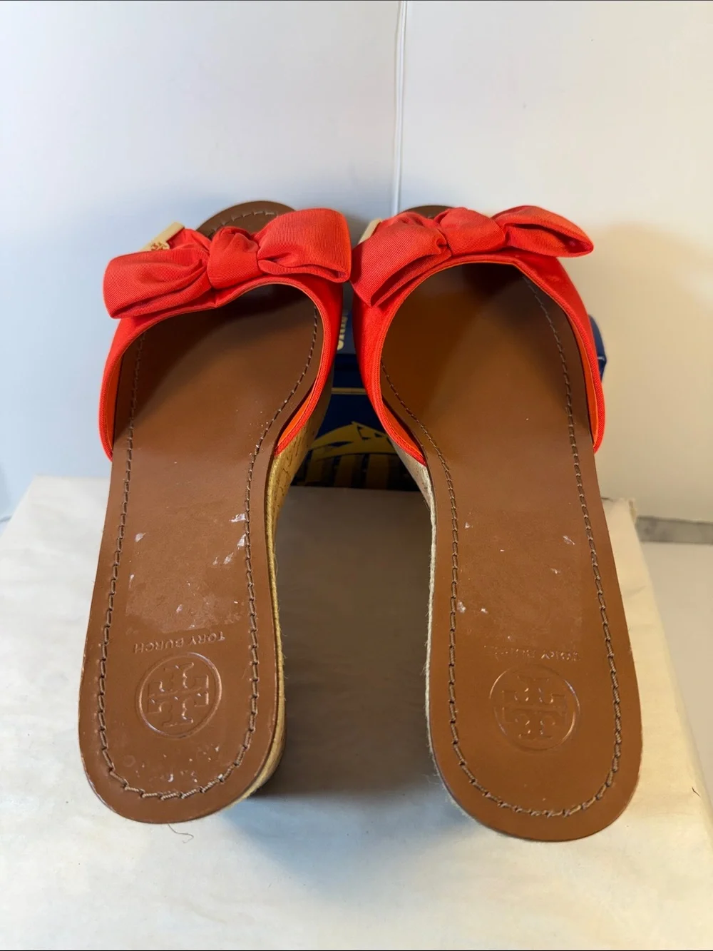 Tory Burch Red Bow Cork Wedge Slide Sandals - Women's